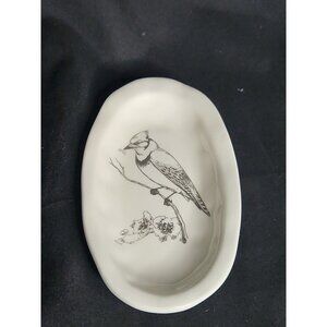 Bed Bath & Beyond Small Serving Trinket Soap Dish Black White Bird Drawing Tray
